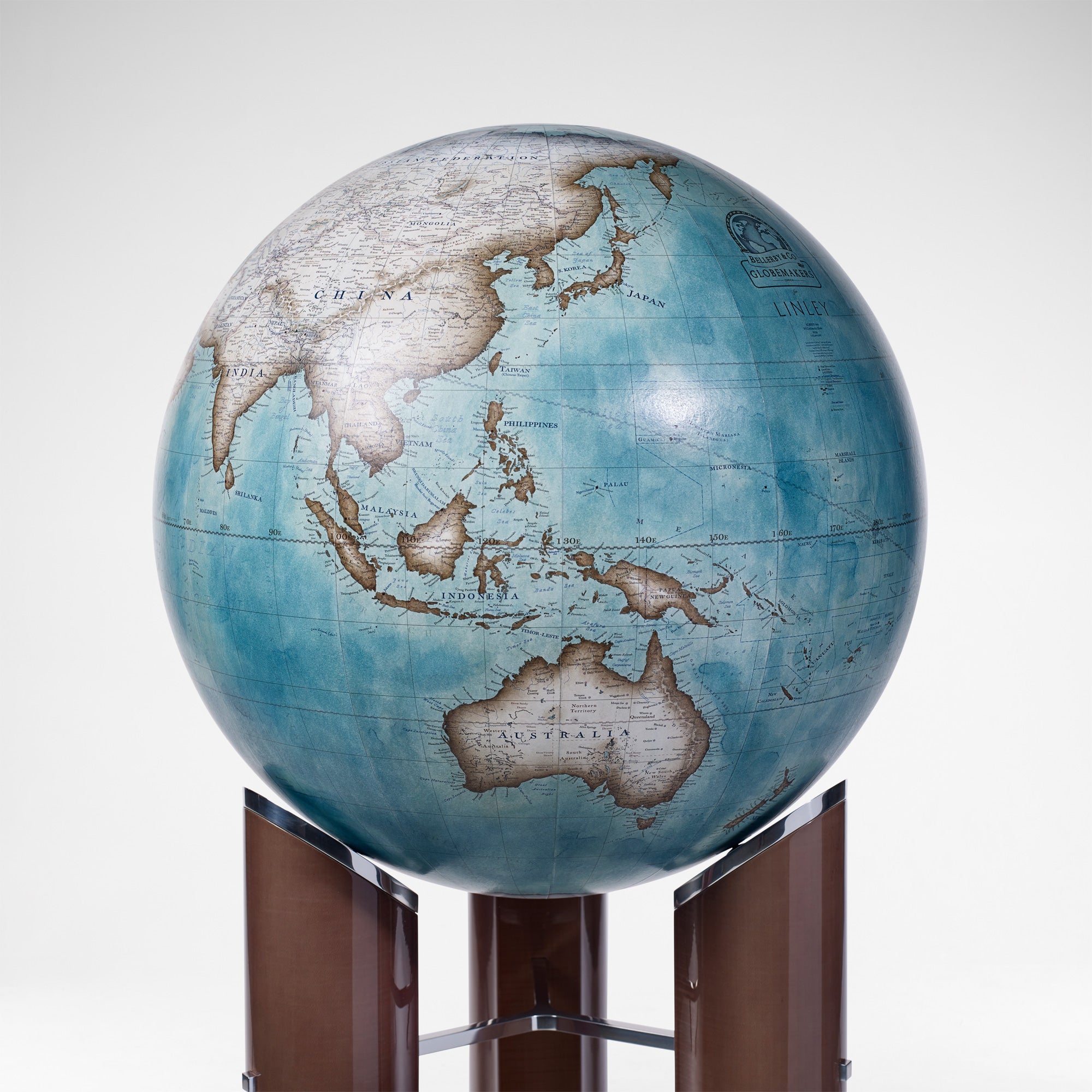 Tellus Globe - Prussian Blue & Sycamore | Bespoke Design & Luxury Furniture | LINLEY